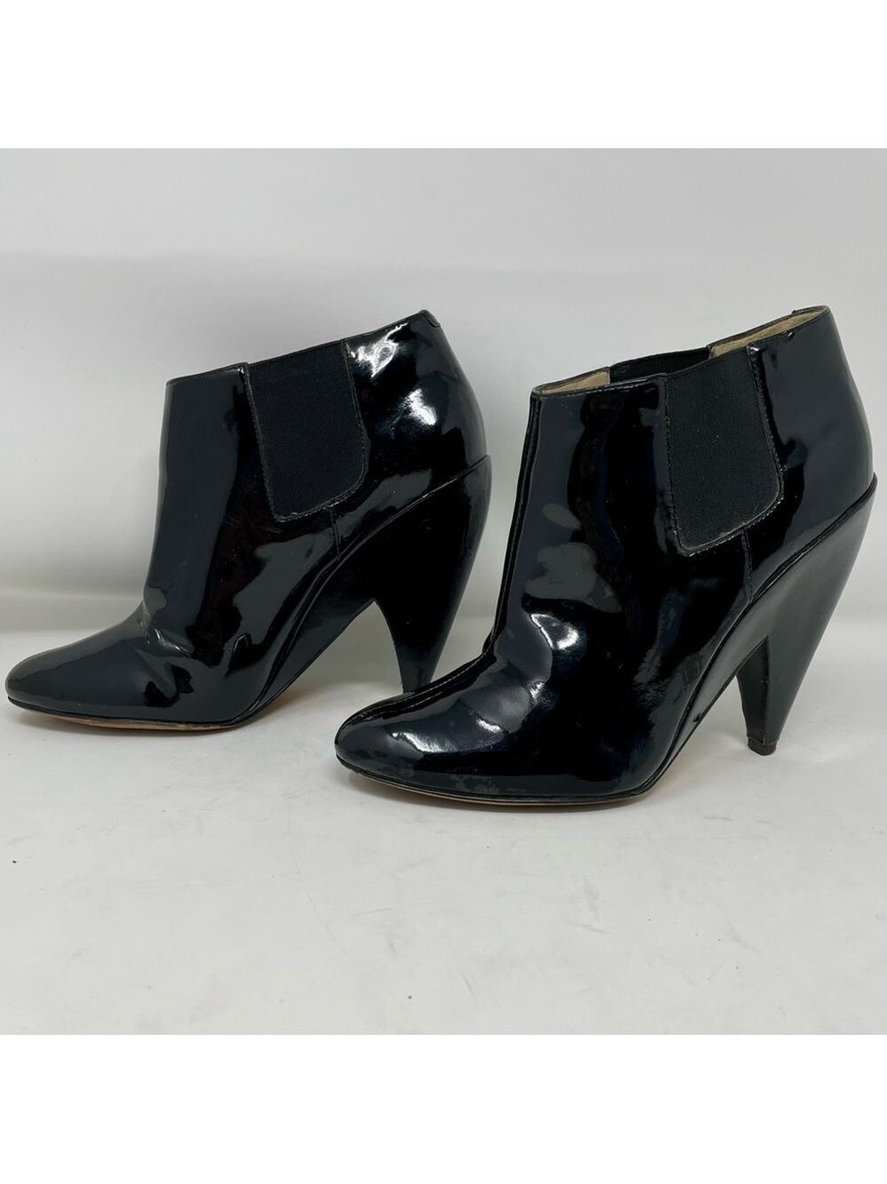 Joan & David Daebby Black Patten Leather Heeled Ankle Boots
